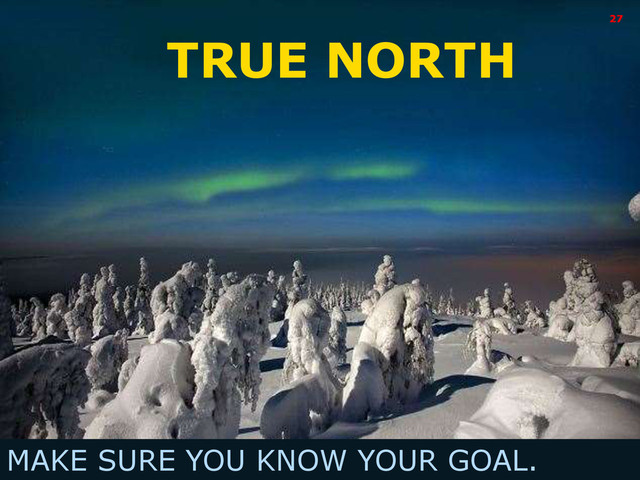 Intel Information Technology
TRUE NORTH
MAKE SURE YOU KNOW YOUR GOAL.
27
