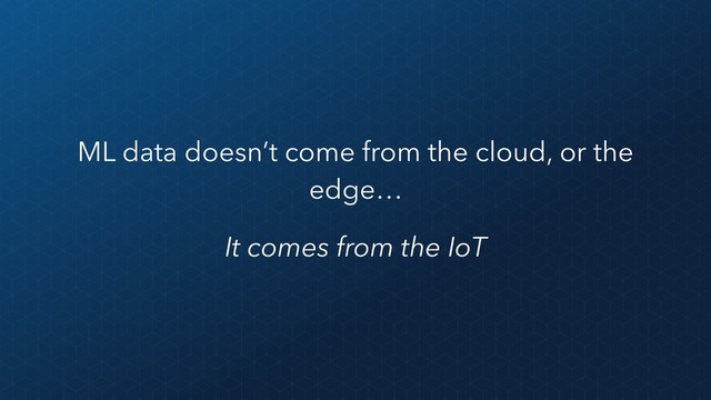 ML data doesn’t come from the cloud, or the
edge…
It comes from the IoT
