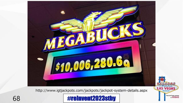 #reInvent2023stby
68
http://www.igtjackpots.com/jackpots/jackpot-system-details.aspx
