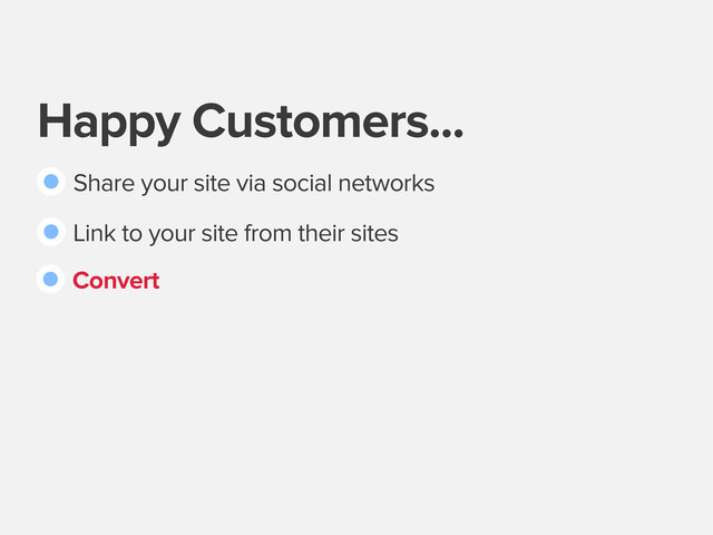 Happy Customers...
Share your site via social networks
Link to your site from their sites
Convert
