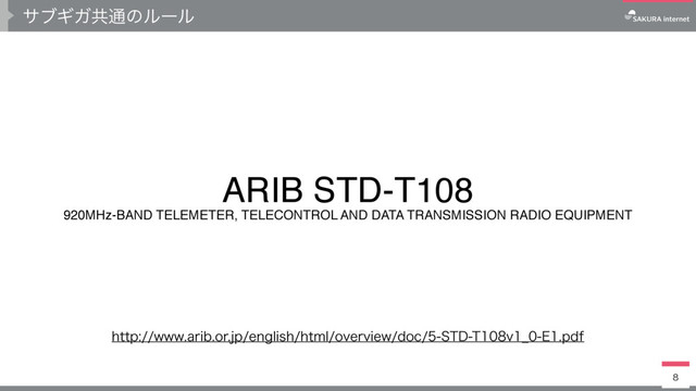 αϒΪΨڞ௨ͷϧʔϧ

ARIB STD-T108
920MHz-BAND TELEMETER, TELECONTROL AND DATA TRANSMISSION RADIO EQUIPMENT
IUUQXXXBSJCPSKQFOHMJTIIUNMPWFSWJFXEPD45%5W@&QEG
