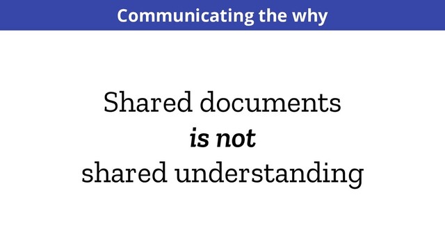 Shared documents
is not
shared understanding
Communicating the why
