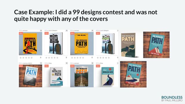 Case Example: I did a 99 designs contest and was not
quite happy with any of the covers
