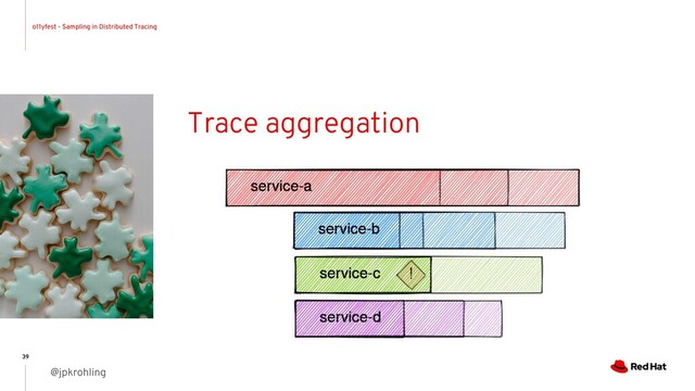 o11yfest - Sampling in Distributed Tracing
@jpkrohling
39
Trace aggregation
