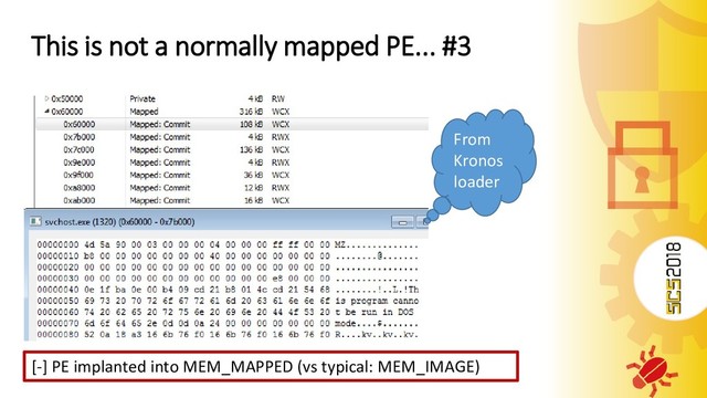 This is not a normally mapped PE... #3
[-] PE implanted into MEM_MAPPED (vs typical: MEM_IMAGE)
From
Kronos
loader
