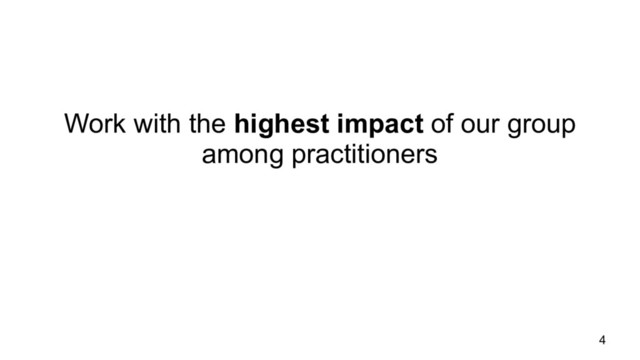 Work with the highest impact of our group
among practitioners
4
