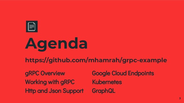 Agenda
3
gRPC Overview
Working with gRPC
Http and Json Support
Google Cloud Endpoints
Kubernetes
GraphQL
https://github.com/mhamrah/grpc-example
