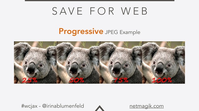 #wcjax - @irinablumenfeld netmagik.com
S AV E F O R W E B
Progressive JPEG Example
