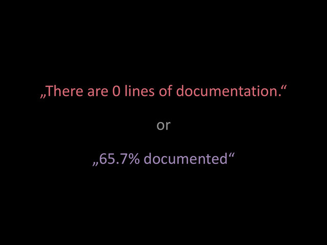 „There are 0 lines of documentation.“
or
„65.7% documented“
