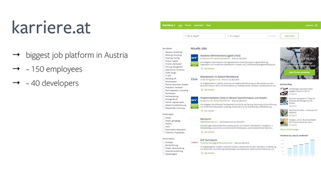 karriere.at
→ biggest job platform in Austria
→ ~ 150 employees
→ ~ 40 developers
