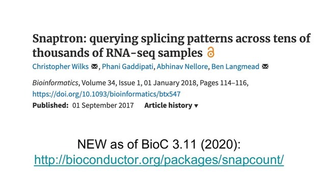 NEW as of BioC 3.11 (2020):
http://bioconductor.org/packages/snapcount/
