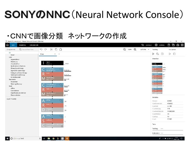 ＳＯＮＹのＮＮＣ（Neural Network Console）
・ＣＮＮで画像分類 ネットワークの作成
