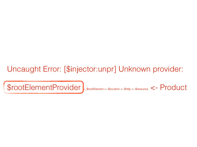 Uncaught Error: [$injector:unpr] Unknown provider:
!
$rootElementProvider <- $rootElement <- $location <- $http <- $resource
<- Product
