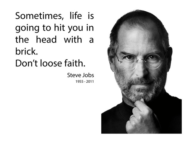 Sometimes, life is
going to hit you in
the head with a
brick.
Don’t loose faith.
Steve Jobs
1955 - 2011

