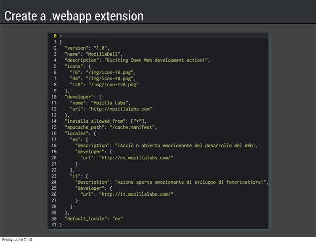 Create a .webapp extension
Friday, June 7, 13
