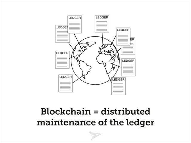 Headline should look like this
Blockchain = distributed
maintenance of the ledger
