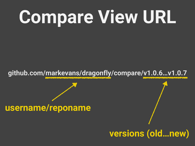 Compare View URL
github.com/markevans/dragonfly/compare/v1.0.6…v1.0.7
username/reponame
versions (old…new)
