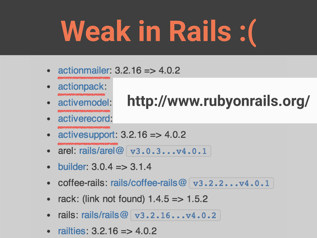 Weak in Rails :(
http://www.rubyonrails.org/
