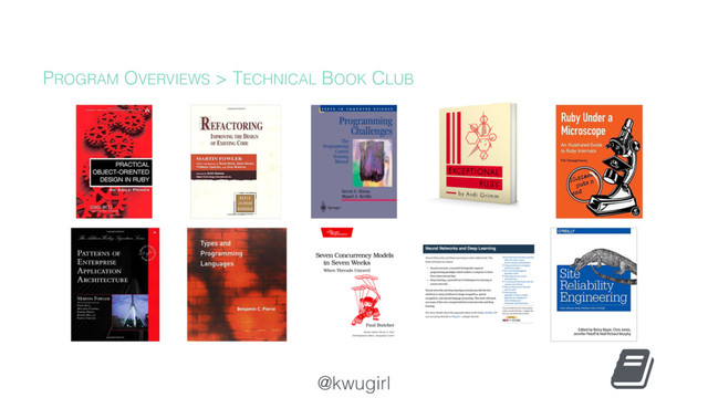 @kwugirl
PROGRAM OVERVIEWS > TECHNICAL BOOK CLUB
