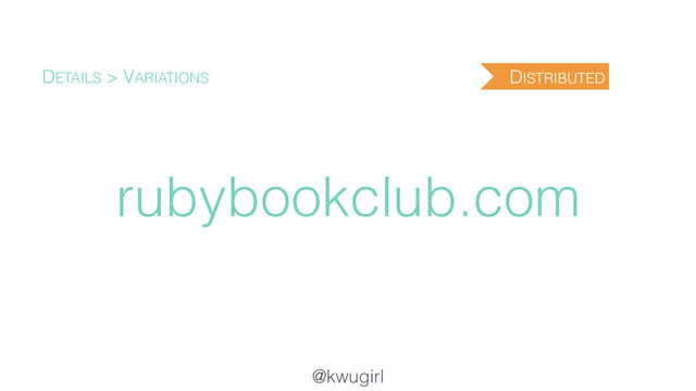 @kwugirl
rubybookclub.com
DETAILS > VARIATIONS DISTRIBUTED
