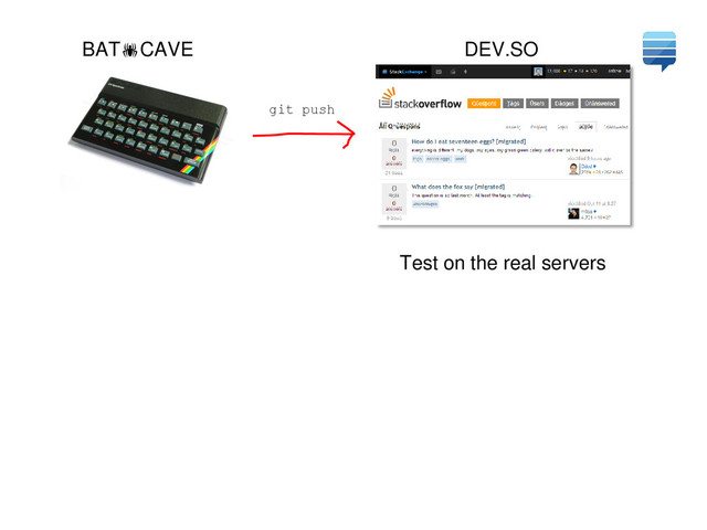 BATCAVE DEV.SO
Test on the real servers
git push
