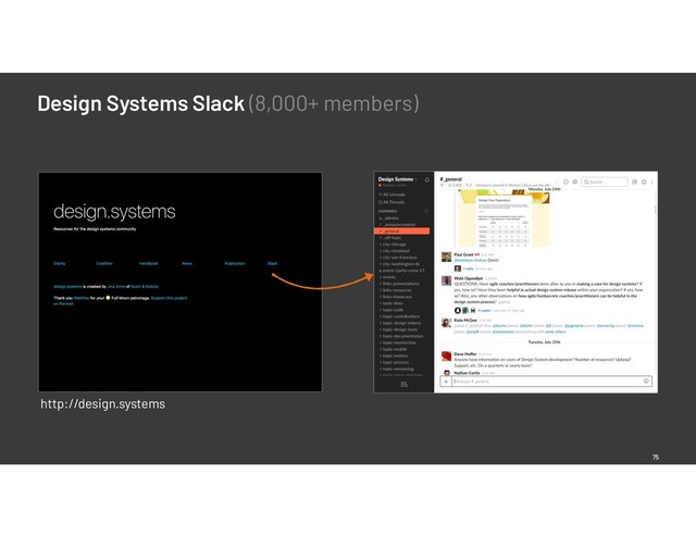 Design Systems Slack (8,000+ members)
75
http://design.systems
