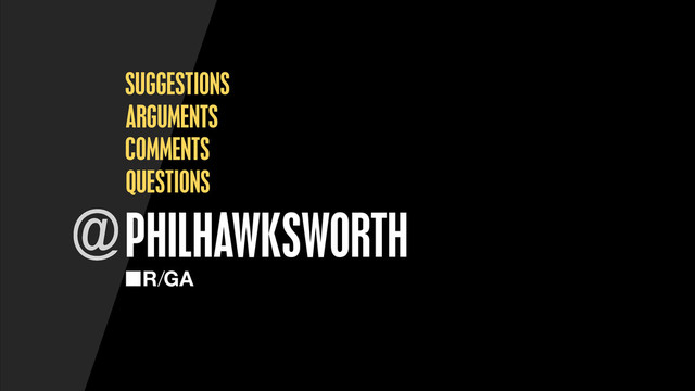 PHILHAWKSWORTH
@
QUESTIONS
SUGGESTIONS
ARGUMENTS
COMMENTS

