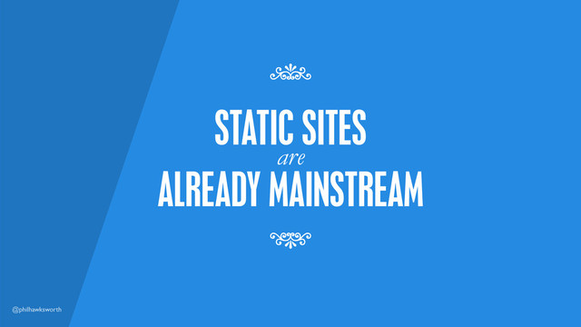 @philhawksworth
STATIC SITES
7
7
are
ALREADY MAINSTREAM
