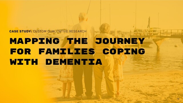18
Mapping the journey
for families coping
with dementia
CASE STUDY: CUSTOM QUALITATIVE RESEARCH
