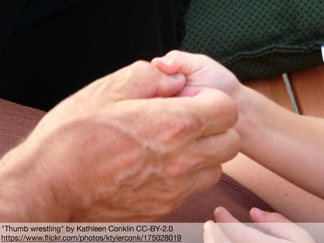 "Thumb wrestling" by Kathleen Conklin CC-BY-2.0

https://www.ﬂickr.com/photos/ktylerconk/175028019
