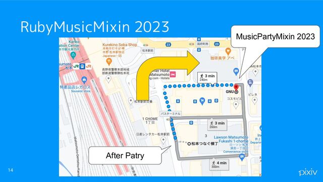 14
RubyMusicMixin 2023
After Patry
MusicPartyMixin 2023
