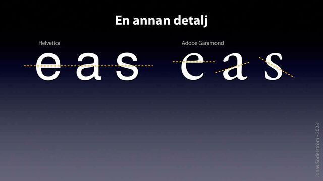 Jonas Söderström • 2023
En annan detalj
e a s e a s
Adobe Garamond
Helvetica
