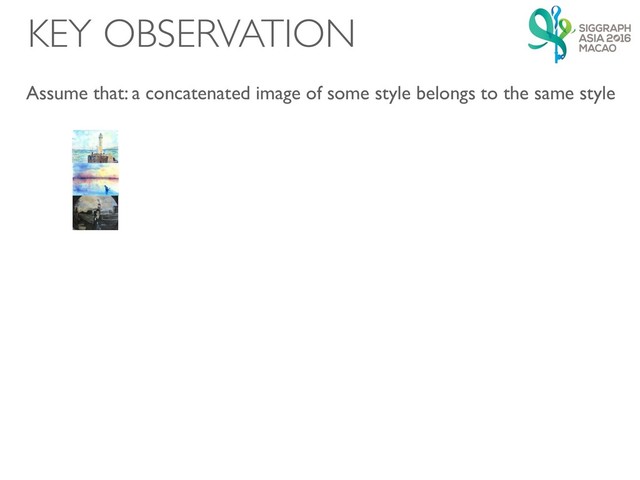KEY OBSERVATION
Assume that: a concatenated image of some style belongs to the same style

