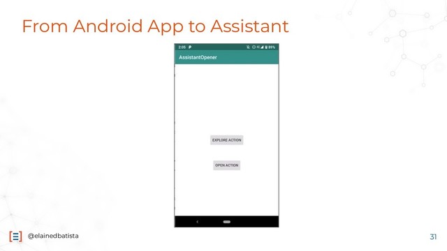 @elainedbatista
From Android App to Assistant
31
