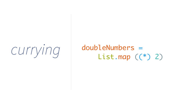 currying doubleNumbers =
List.map ((*) 2)
