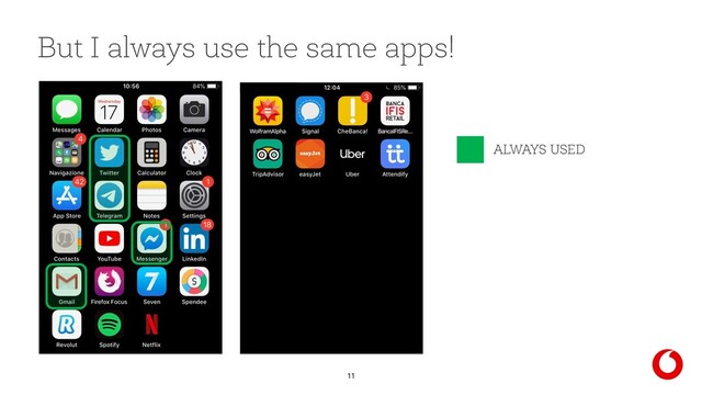 11
ALWAYS USED
But I always use the same apps!
