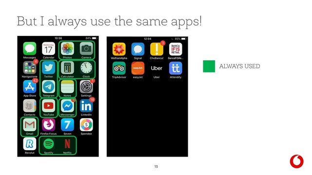 13
ALWAYS USED
But I always use the same apps!

