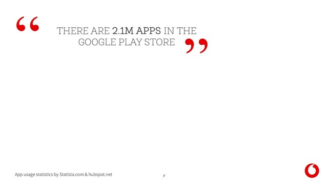 7
THERE ARE 2.1M APPS IN THE
GOOGLE PLAY STORE
App usage statistics by Statista.com & hubspot.net
