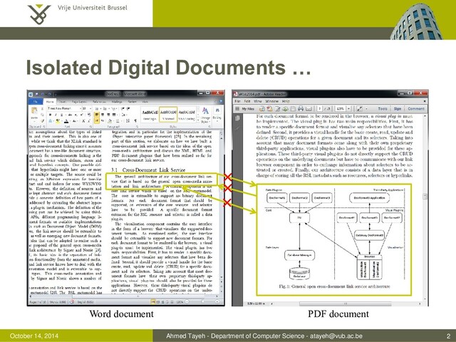 Ahmed Tayeh - Department of Computer Science - atayeh@vub.ac.be
October 14, 2014
Isolated Digital Documents …
2
×
×
×
Word document PDF document
