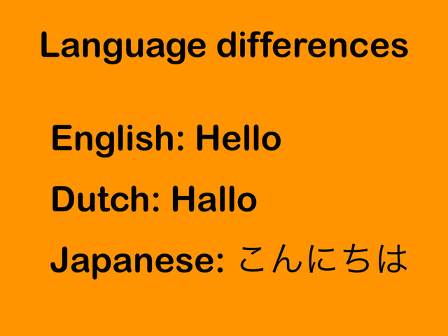 Language differences
English: Hello
Dutch: Hallo
Japanese: ͜Μʹͪ͸
