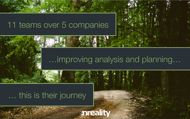 11 teams over 5 companies
…improving analysis and planning…
… this is their journey
