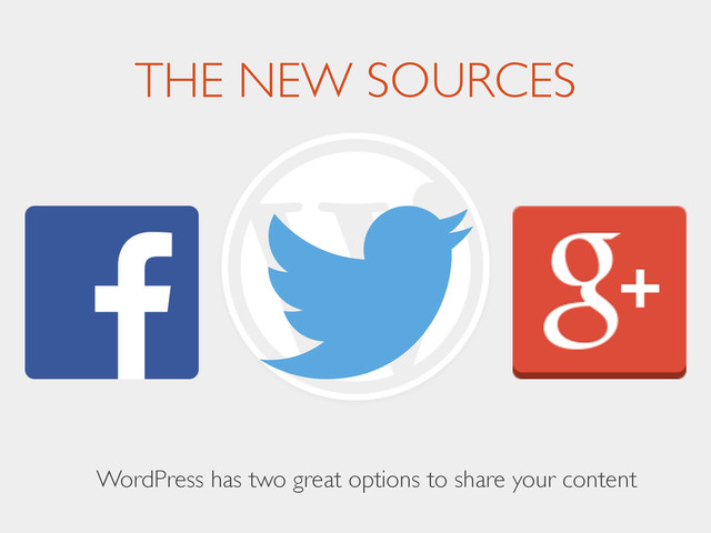 THE NEW SOURCES
WordPress has two great options to share your content
