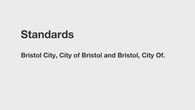 Standards
Bristol City, City of Bristol and Bristol, City Of.
