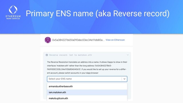 Primary ENS name (aka Reverse record)
