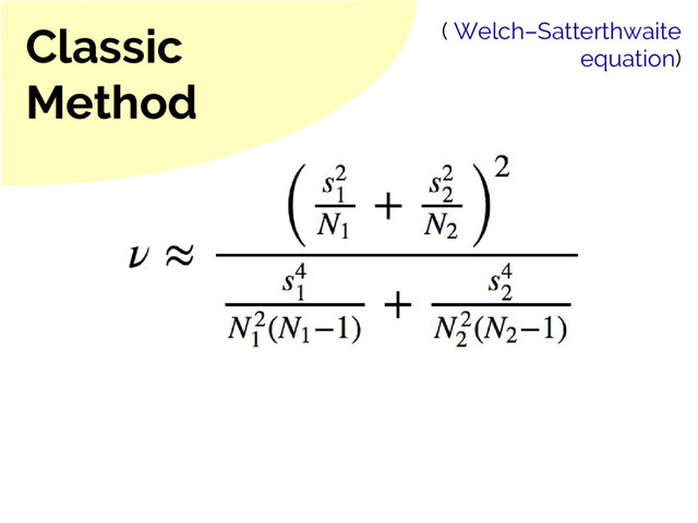 Classic
Method
( Welch–Satterthwaite
equation)
