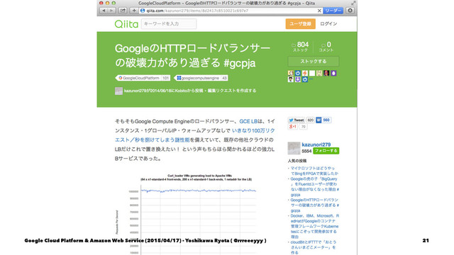 Google Cloud Platform & Amazon Web Service (2015/04/17) - Yoshikawa Ryota ( @rrreeeyyy ) 21
