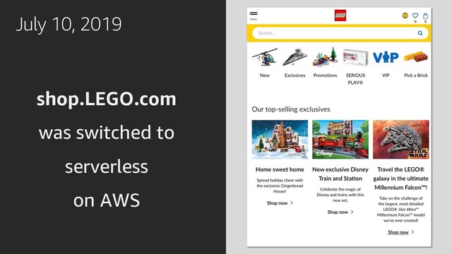 July 10, 2019
shop.LEGO.com
was switched to
serverless
on AWS
