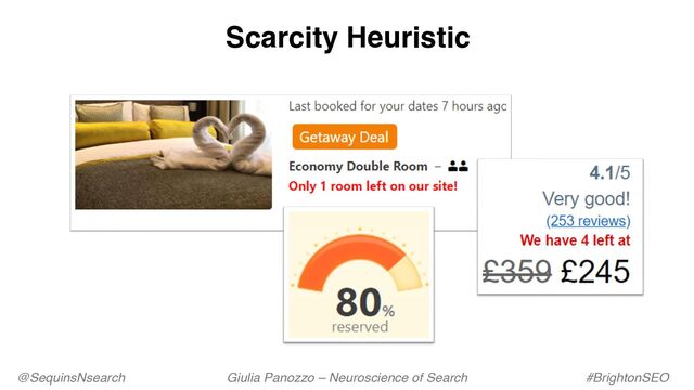@SequinsNsearch Giulia Panozzo – Neuroscience of Search #BrightonSEO
Scarcity Heuristic
