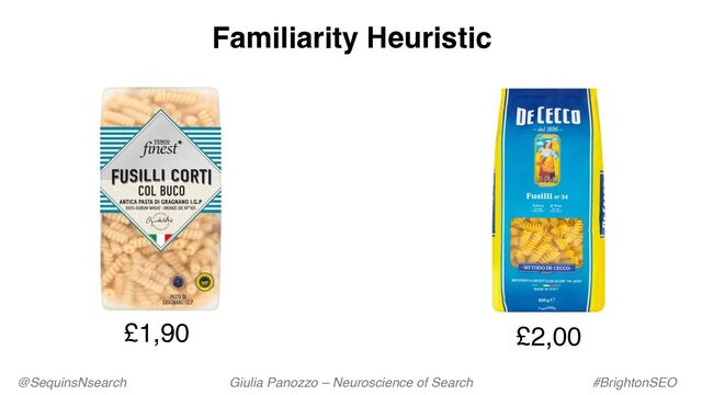 @SequinsNsearch Giulia Panozzo – Neuroscience of Search #BrightonSEO
£2,00
£1,90
Familiarity Heuristic
