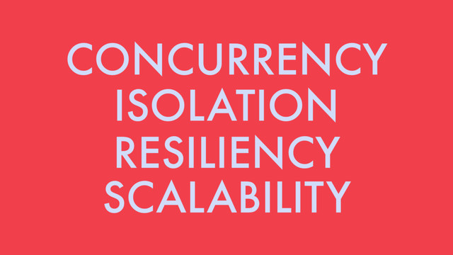 CONCURRENCY
ISOLATION
RESILIENCY
SCALABILITY

